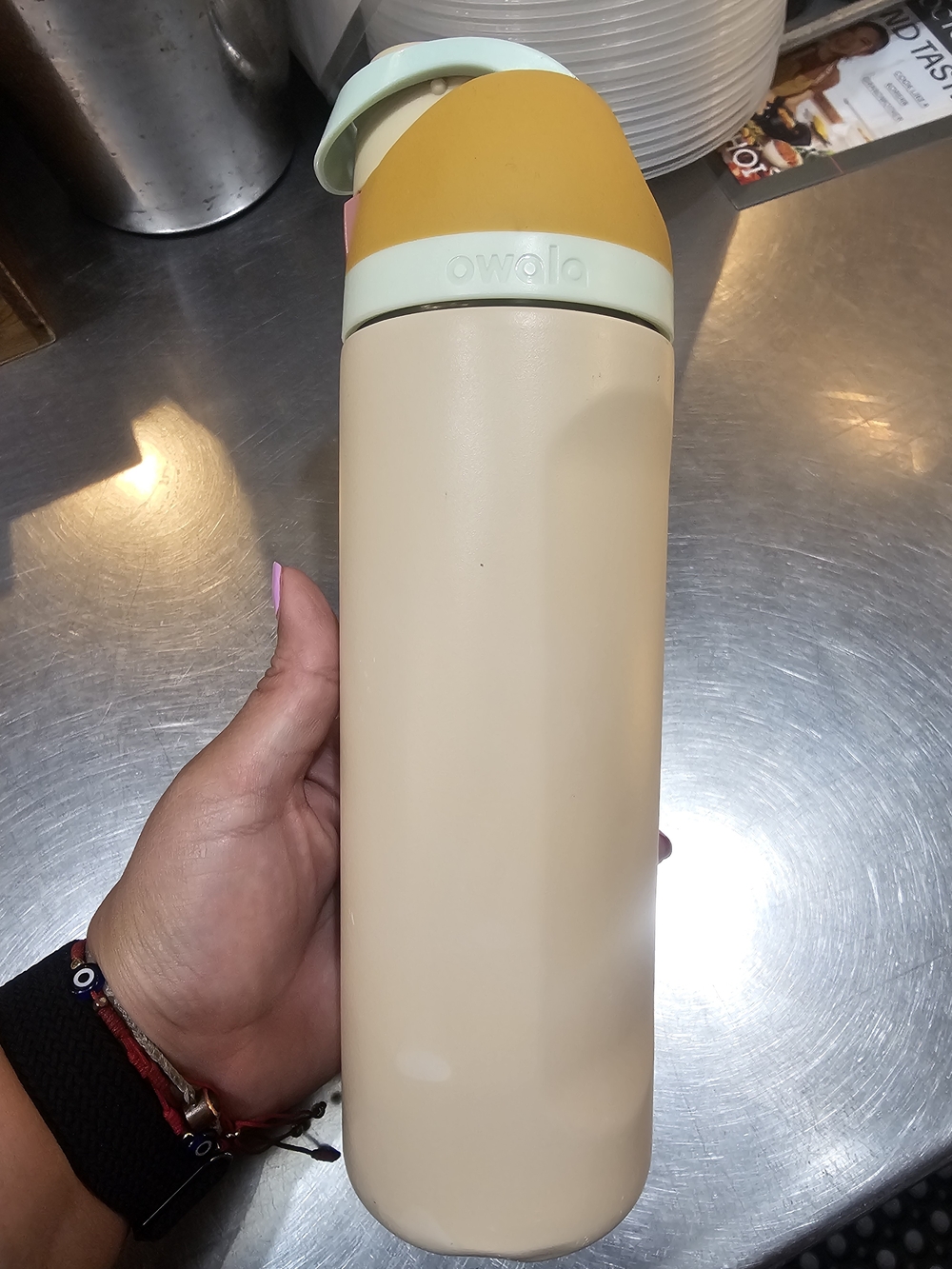 Owala Cream & Mustard Insulated Water Bottle with Mint Trim